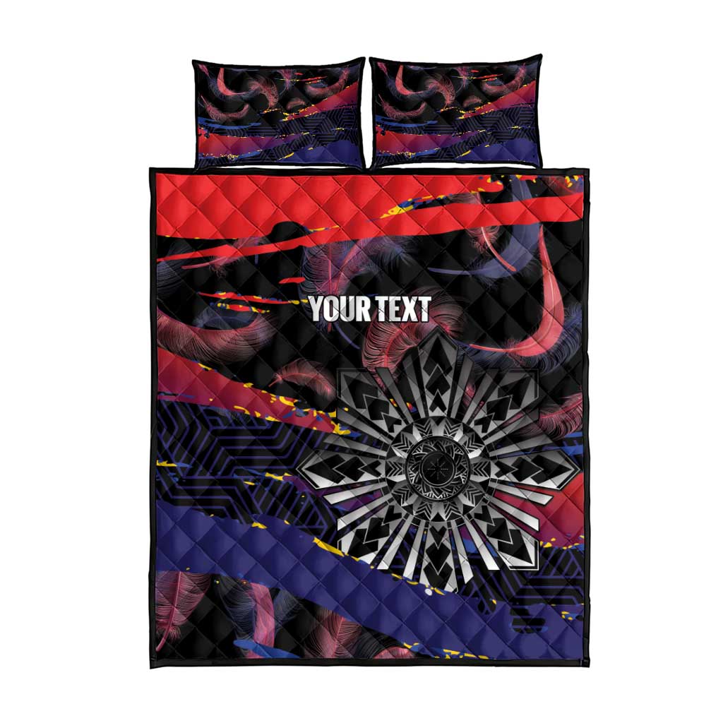 Philippines Sun Tattoo Quilt Bed Set Feathers Filipinas Grunge Style Black LT14 - Polynesian Pride
