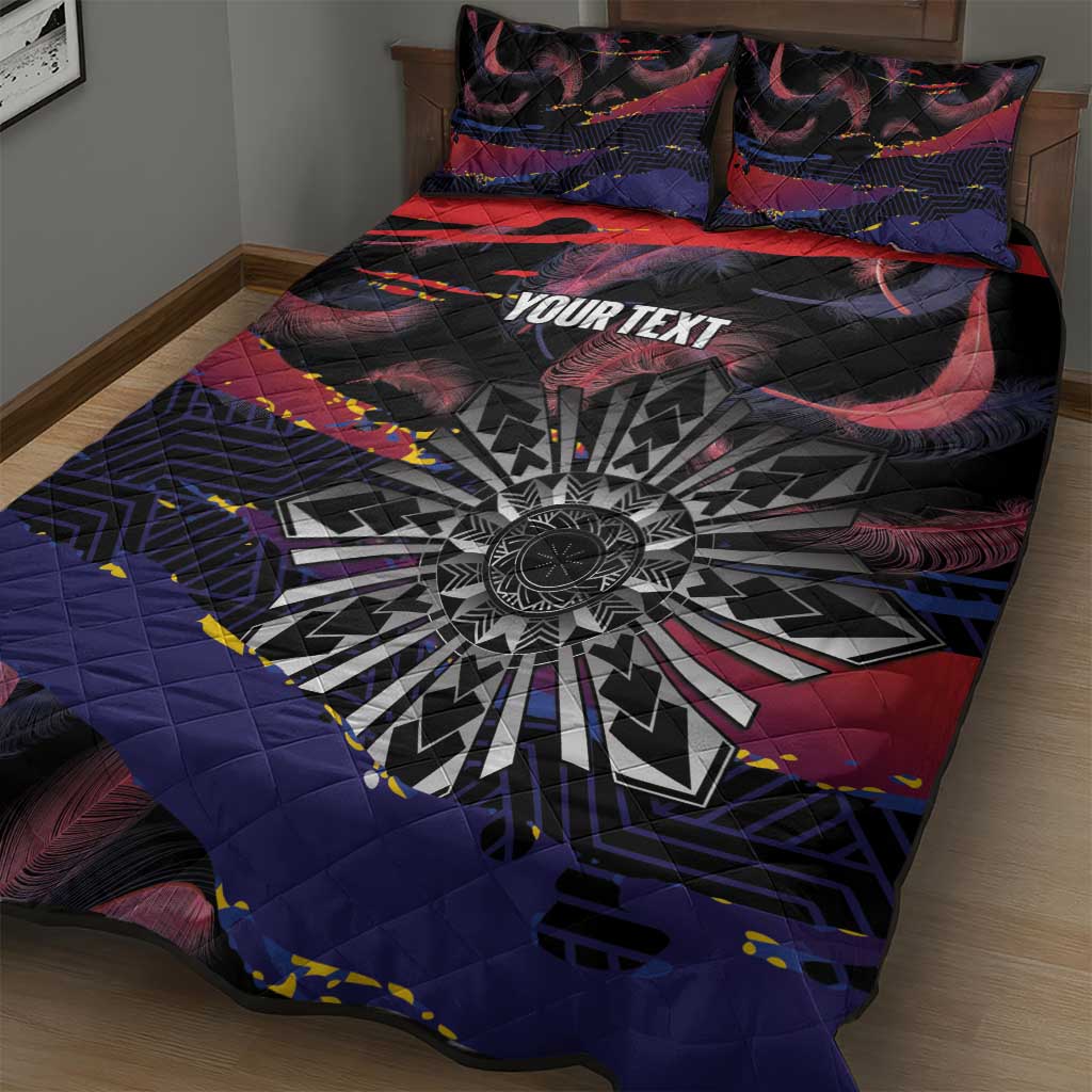 Philippines Sun Tattoo Quilt Bed Set Feathers Filipinas Grunge Style Black LT14 - Polynesian Pride