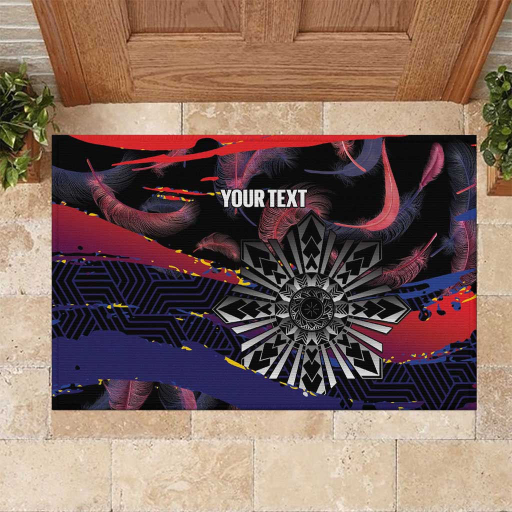 Philippines Sun Tattoo Rubber Doormat Feathers Filipinas Grunge Style Black LT14 Black - Polynesian Pride