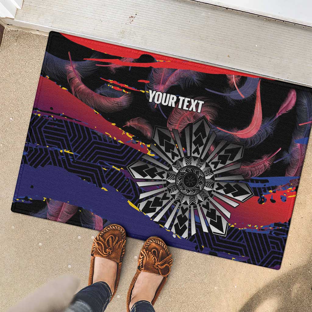 Philippines Sun Tattoo Rubber Doormat Feathers Filipinas Grunge Style Black LT14 - Polynesian Pride