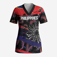 Philippines Sun Tattoo Scrub Top Feathers Filipinas Grunge Style Black LT14 Adult Black - Polynesian Pride