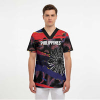 Philippines Sun Tattoo Scrub Top Feathers Filipinas Grunge Style Black LT14 - Polynesian Pride