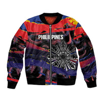 Philippines Sun Tattoo Sleeve Zip Bomber Jacket Feathers Filipinas Grunge Style Black LT14 Unisex Black - Polynesian Pride