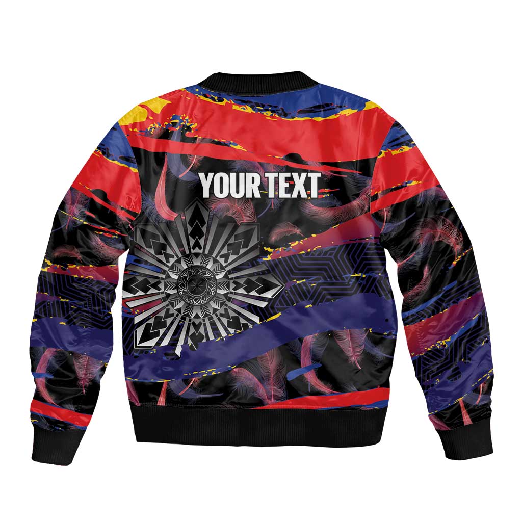 Philippines Sun Tattoo Sleeve Zip Bomber Jacket Feathers Filipinas Grunge Style Black LT14 - Polynesian Pride