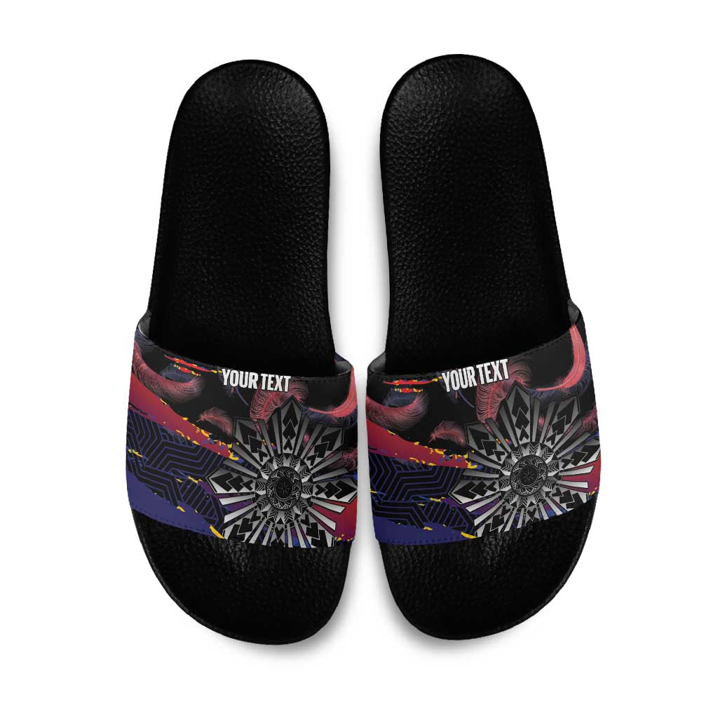 Philippines Sun Tattoo Slide Sandals Feathers Filipinas Grunge Style Black LT14 Black - Polynesian Pride