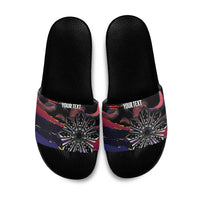 Philippines Sun Tattoo Slide Sandals Feathers Filipinas Grunge Style Black LT14 Black - Polynesian Pride