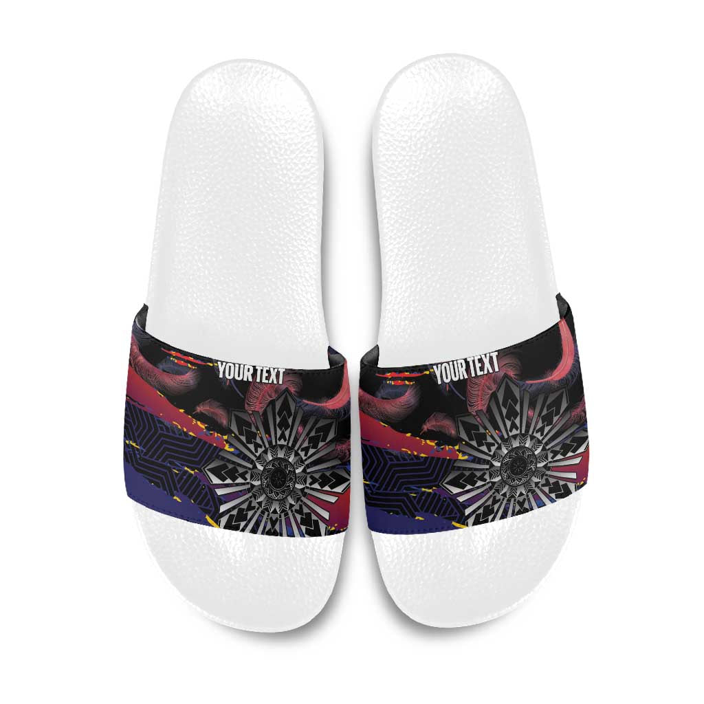 Philippines Sun Tattoo Slide Sandals Feathers Filipinas Grunge Style Black LT14 Black - Polynesian Pride