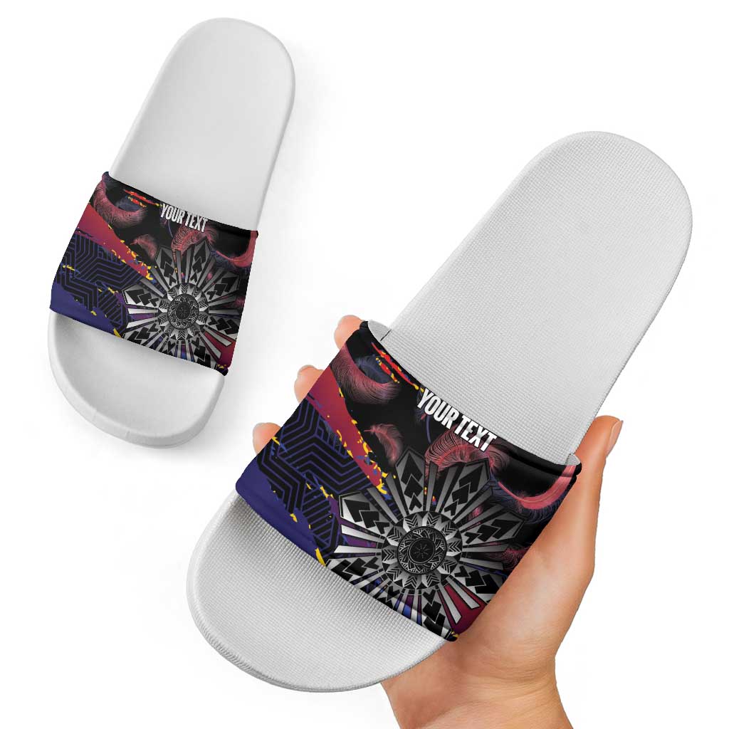 Philippines Sun Tattoo Slide Sandals Feathers Filipinas Grunge Style Black LT14 - Polynesian Pride