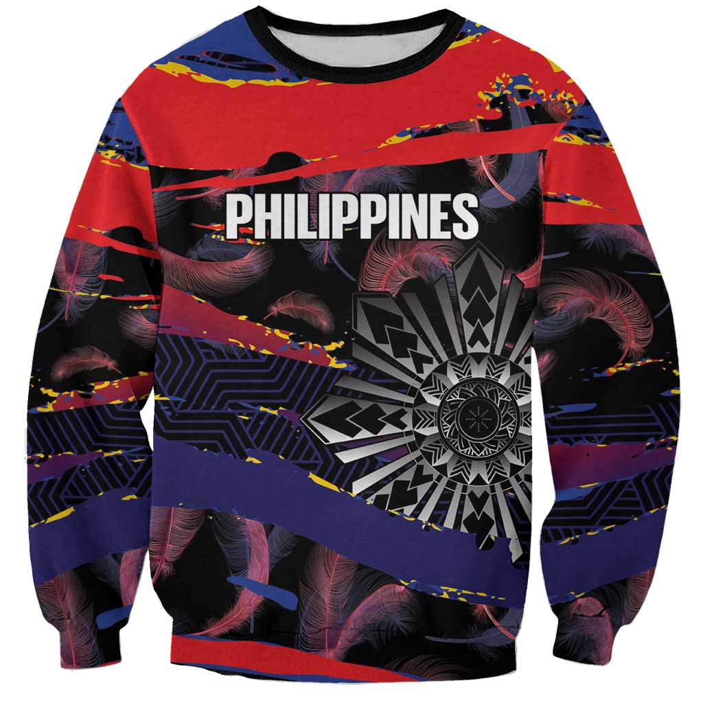 Philippines Sun Tattoo Sweatshirt Feathers Filipinas Grunge Style Black LT14 Unisex Black - Polynesian Pride