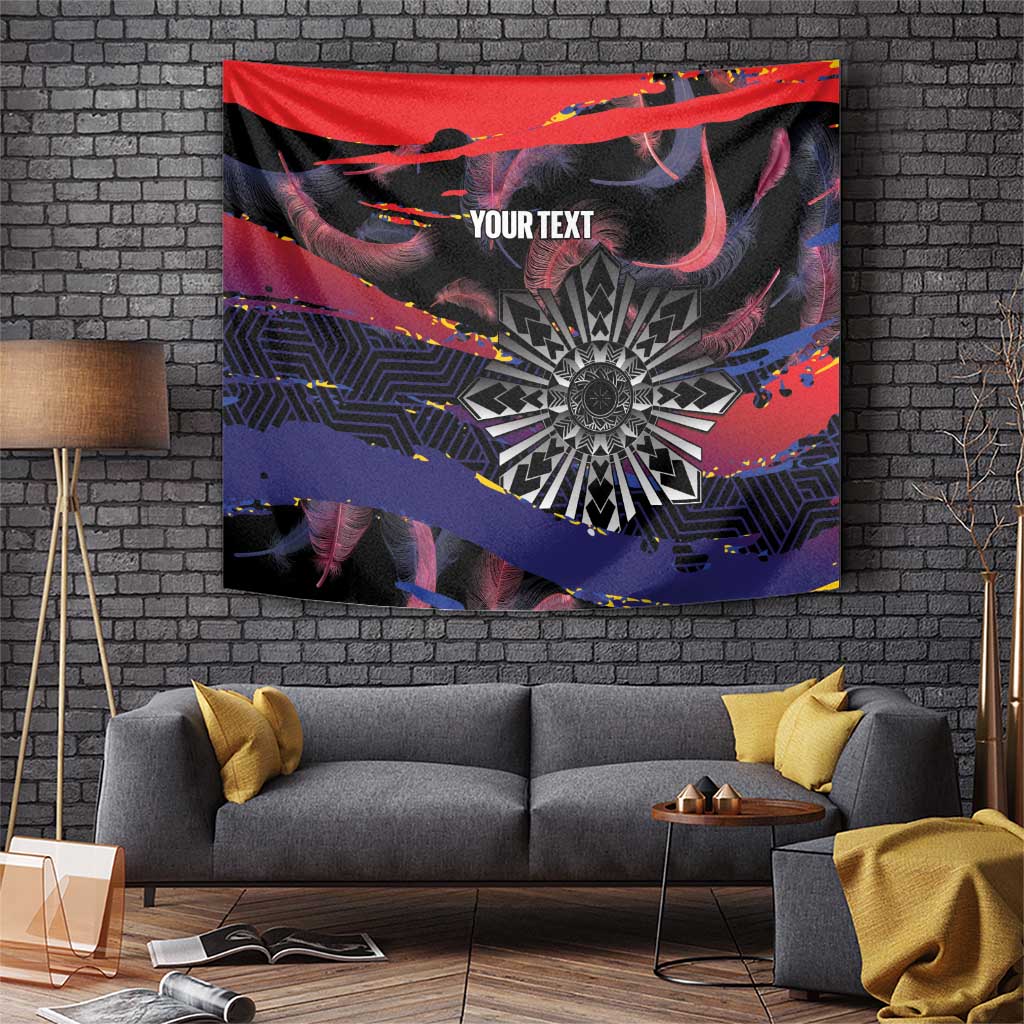 Philippines Sun Tattoo Tapestry Feathers Filipinas Grunge Style Black LT14 Black - Polynesian Pride