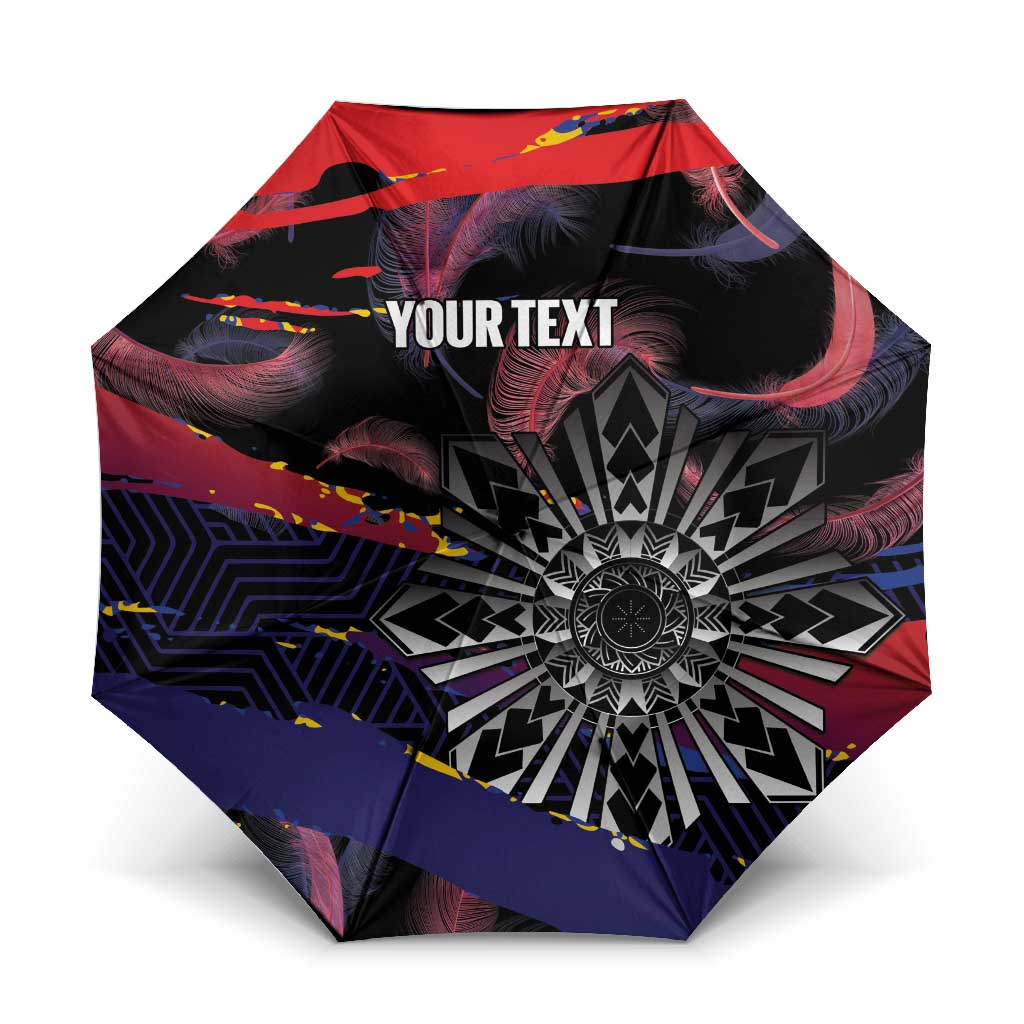 Philippines Sun Tattoo Umbrella Feathers Filipinas Grunge Style Black LT14 One Size Folded 11.42 inch Opened Diameter 37.4 inch Black - Polynesian Pride