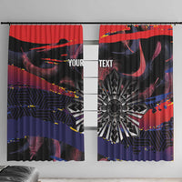 Philippines Sun Tattoo Window Curtain Feathers Filipinas Grunge Style Black LT14 With Hooks Black - Polynesian Pride