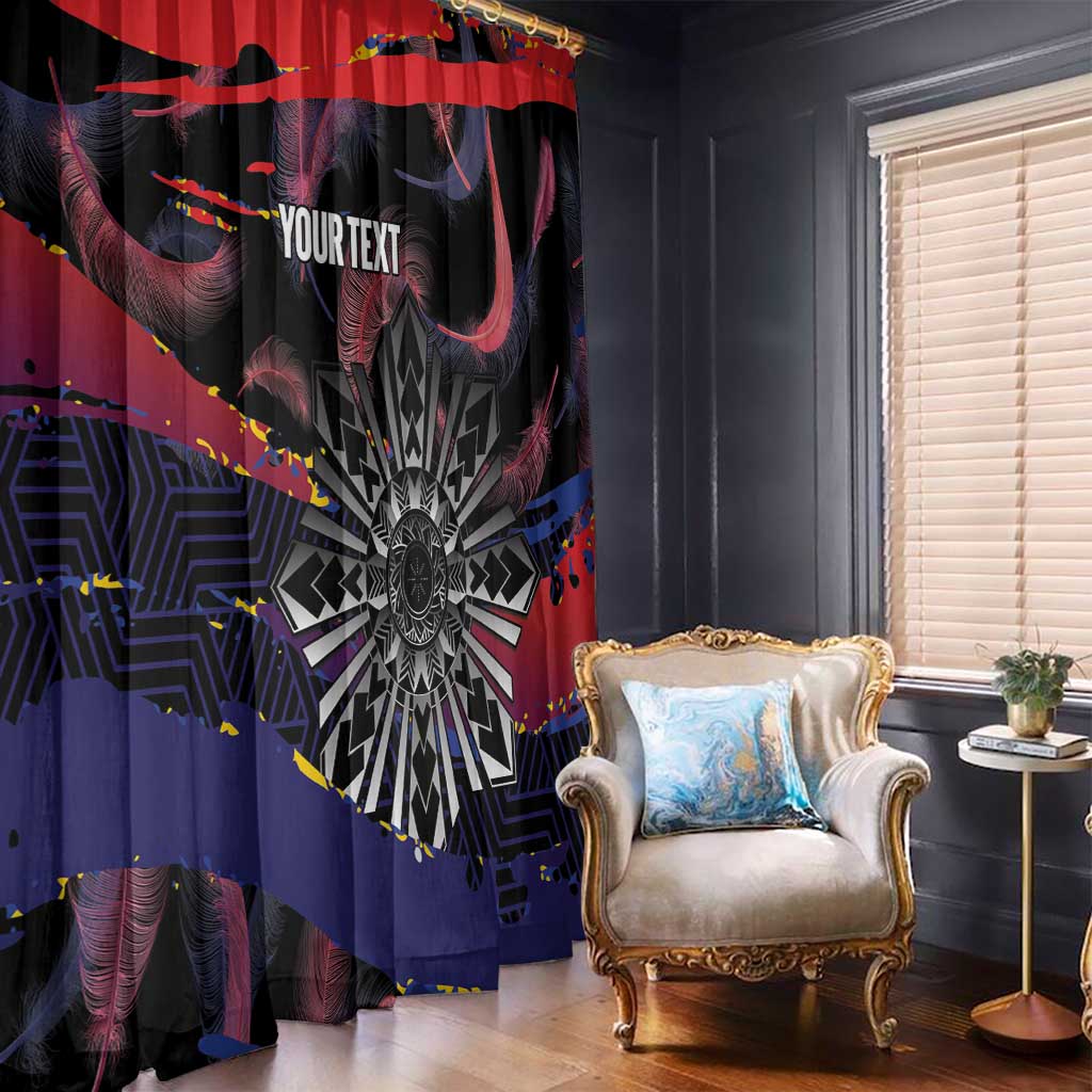 Philippines Sun Tattoo Window Curtain Feathers Filipinas Grunge Style Black LT14 - Polynesian Pride