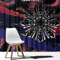 Philippines Sun Tattoo Window Curtain Feathers Filipinas Grunge Style Black LT14 - Polynesian Pride