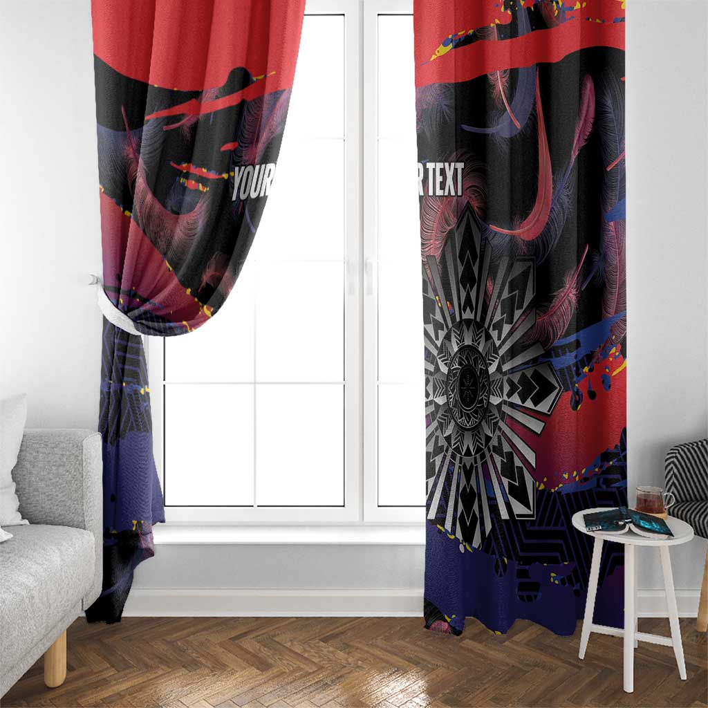 Philippines Sun Tattoo Window Curtain Feathers Filipinas Grunge Style Black LT14 - Polynesian Pride
