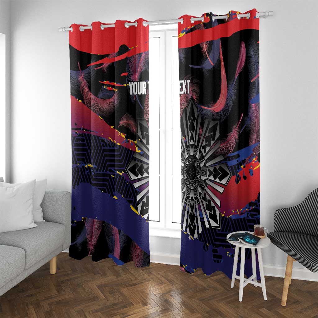 Philippines Sun Tattoo Window Curtain Feathers Filipinas Grunge Style Black LT14 With Grommets Black - Polynesian Pride