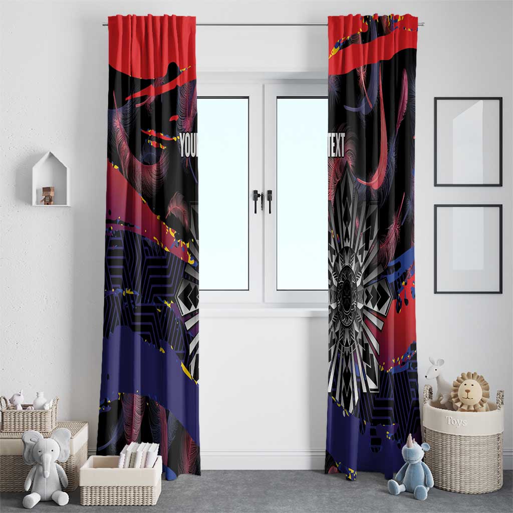 Philippines Sun Tattoo Window Curtain Feathers Filipinas Grunge Style Black LT14 - Polynesian Pride