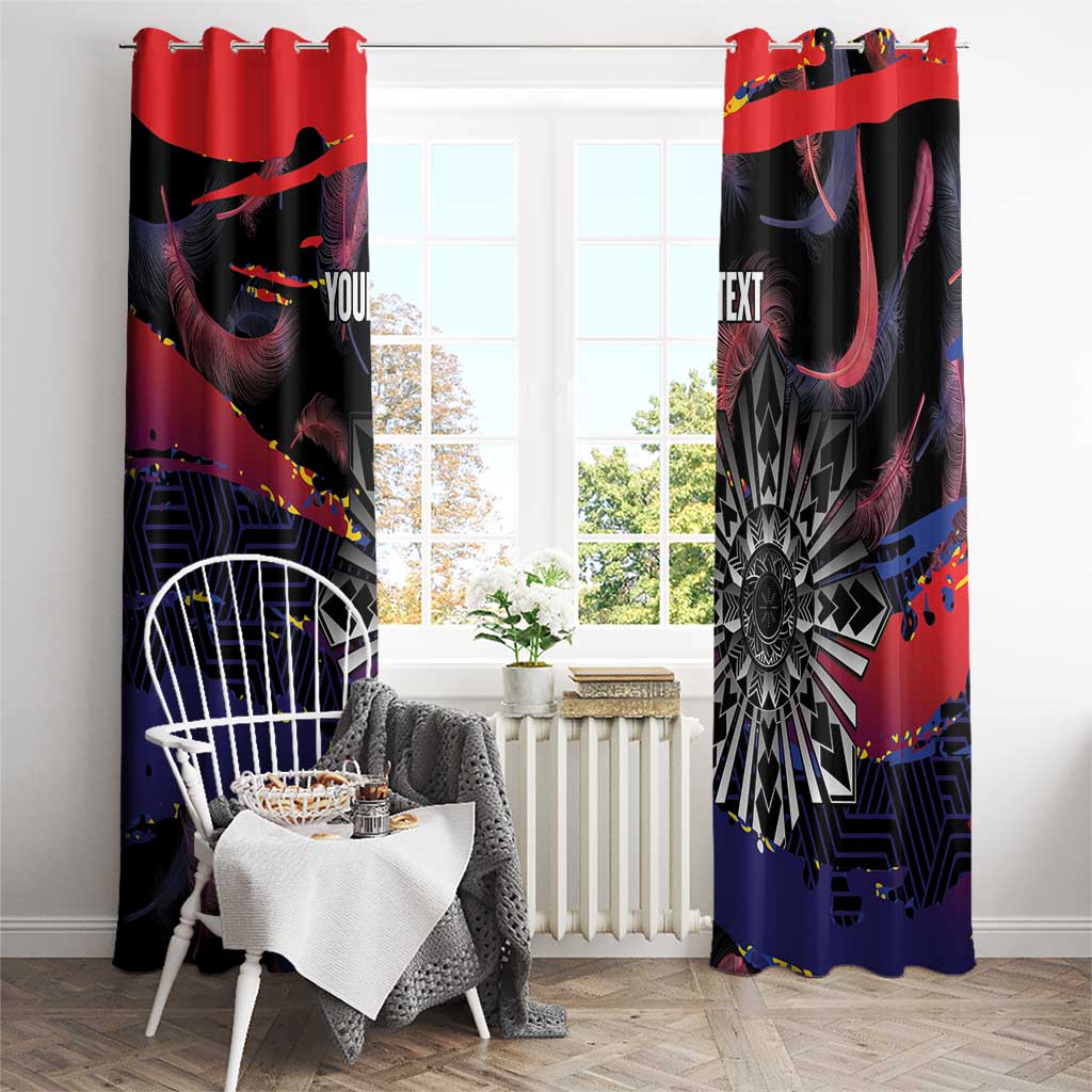 Philippines Sun Tattoo Window Curtain Feathers Filipinas Grunge Style Black LT14 - Polynesian Pride