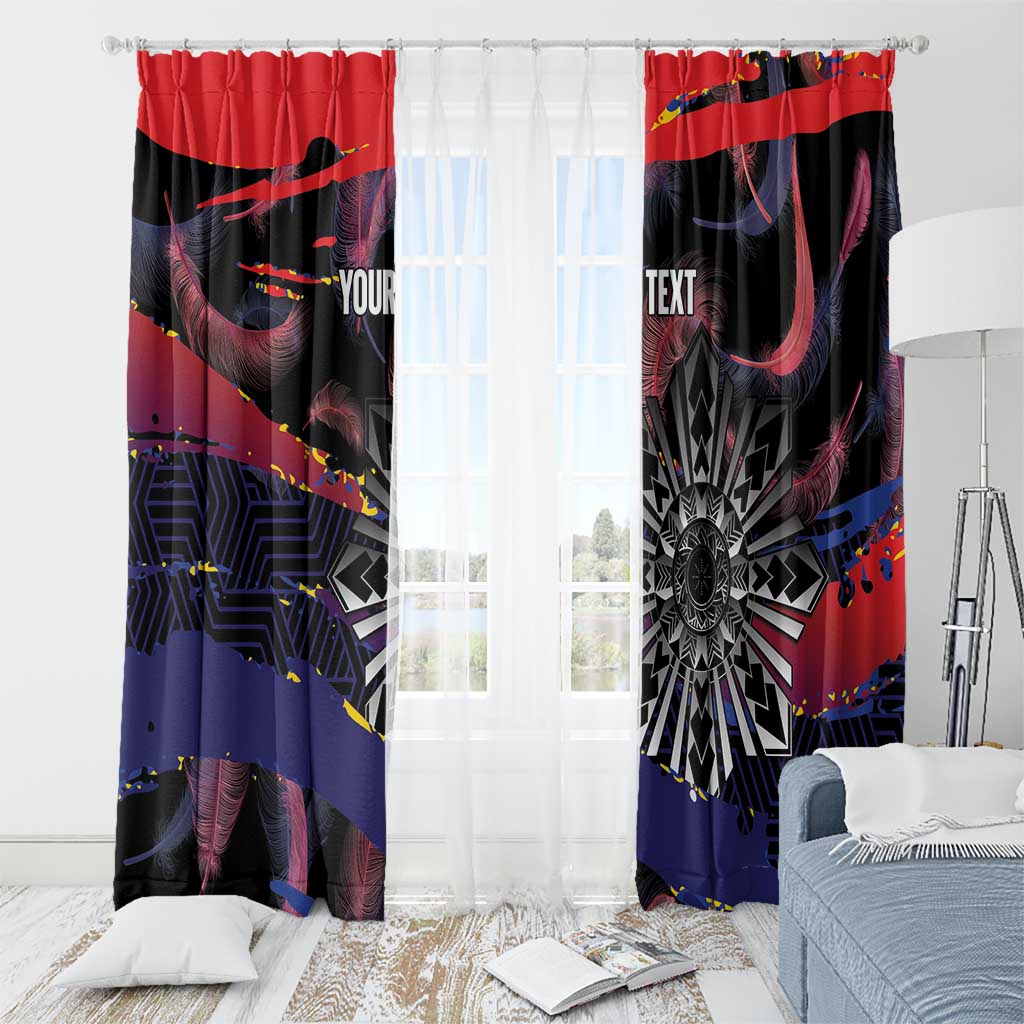 Philippines Sun Tattoo Window Curtain Feathers Filipinas Grunge Style Black LT14 - Polynesian Pride