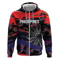 Philippines Sun Tattoo Zip Hoodie Feathers Filipinas Grunge Style Black LT14 Zip Hoodie Black - Polynesian Pride