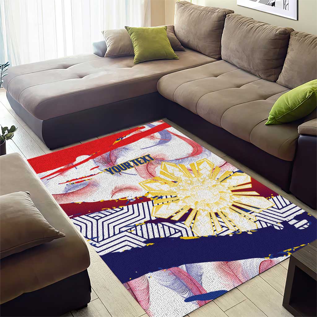 Philippines Sun Tattoo Area Rug Feathers Filipinas Grunge Style White LT14 - Polynesian Pride