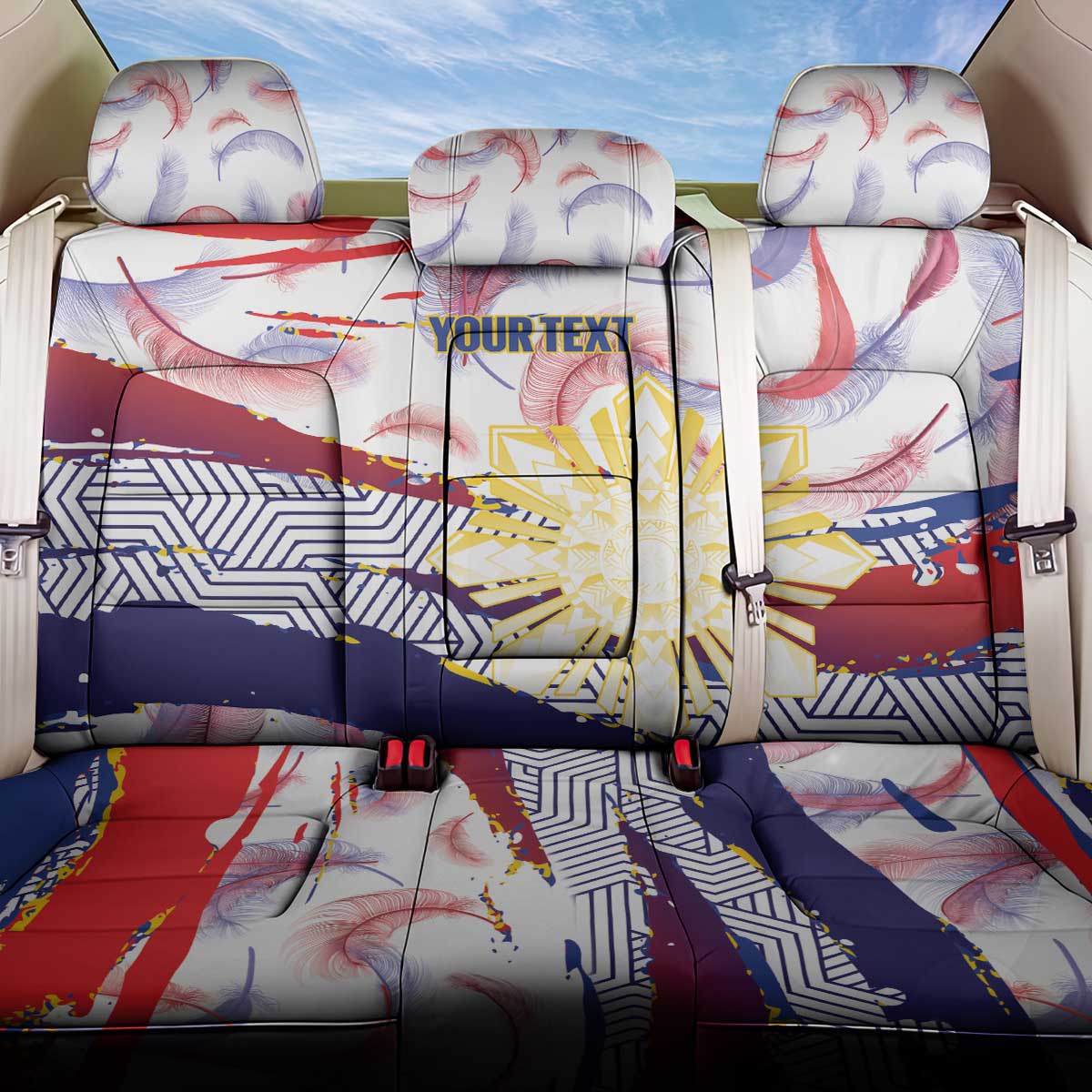 Philippines Sun Tattoo Back Car Seat Cover Feathers Filipinas Grunge Style White LT14 One Size White - Polynesian Pride