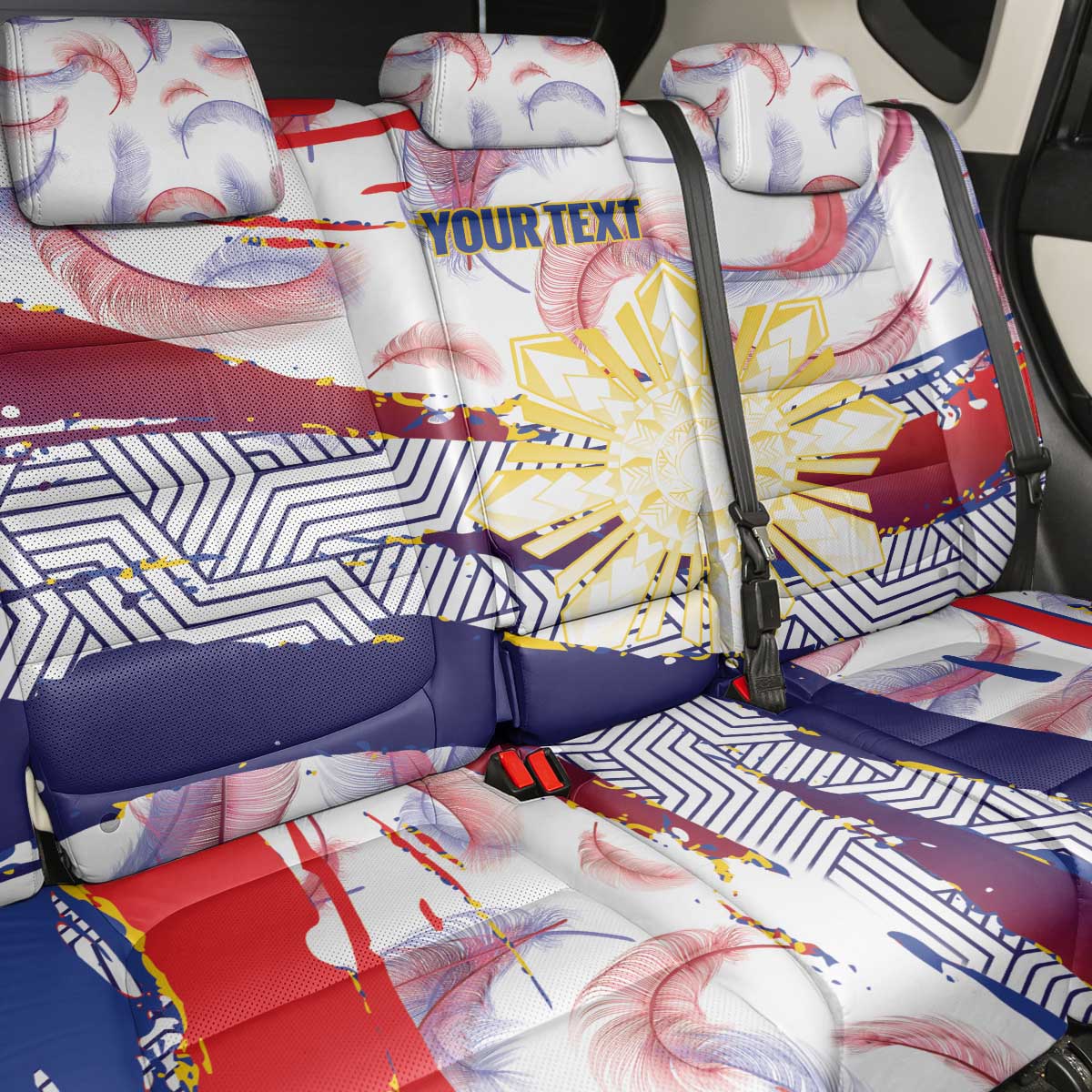 Philippines Sun Tattoo Back Car Seat Cover Feathers Filipinas Grunge Style White LT14 - Polynesian Pride