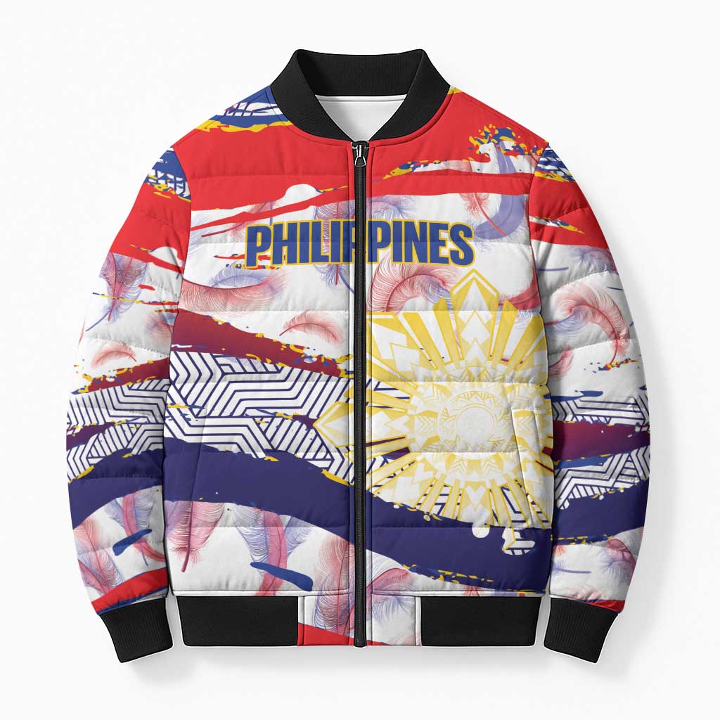 Philippines Sun Tattoo Bomber Puffer Jacket Feathers Filipinas Grunge Style White LT14 Unisex White - Polynesian Pride