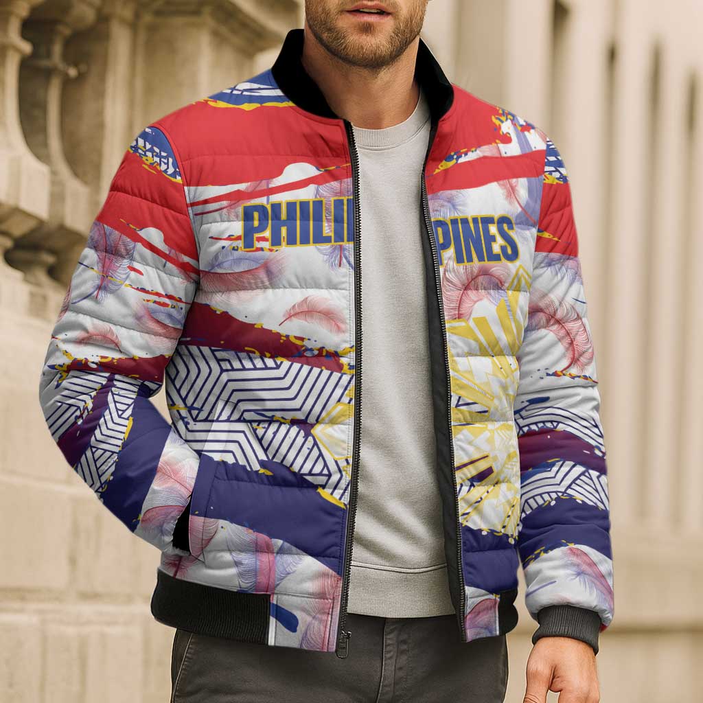 Philippines Sun Tattoo Bomber Puffer Jacket Feathers Filipinas Grunge Style White LT14 - Polynesian Pride