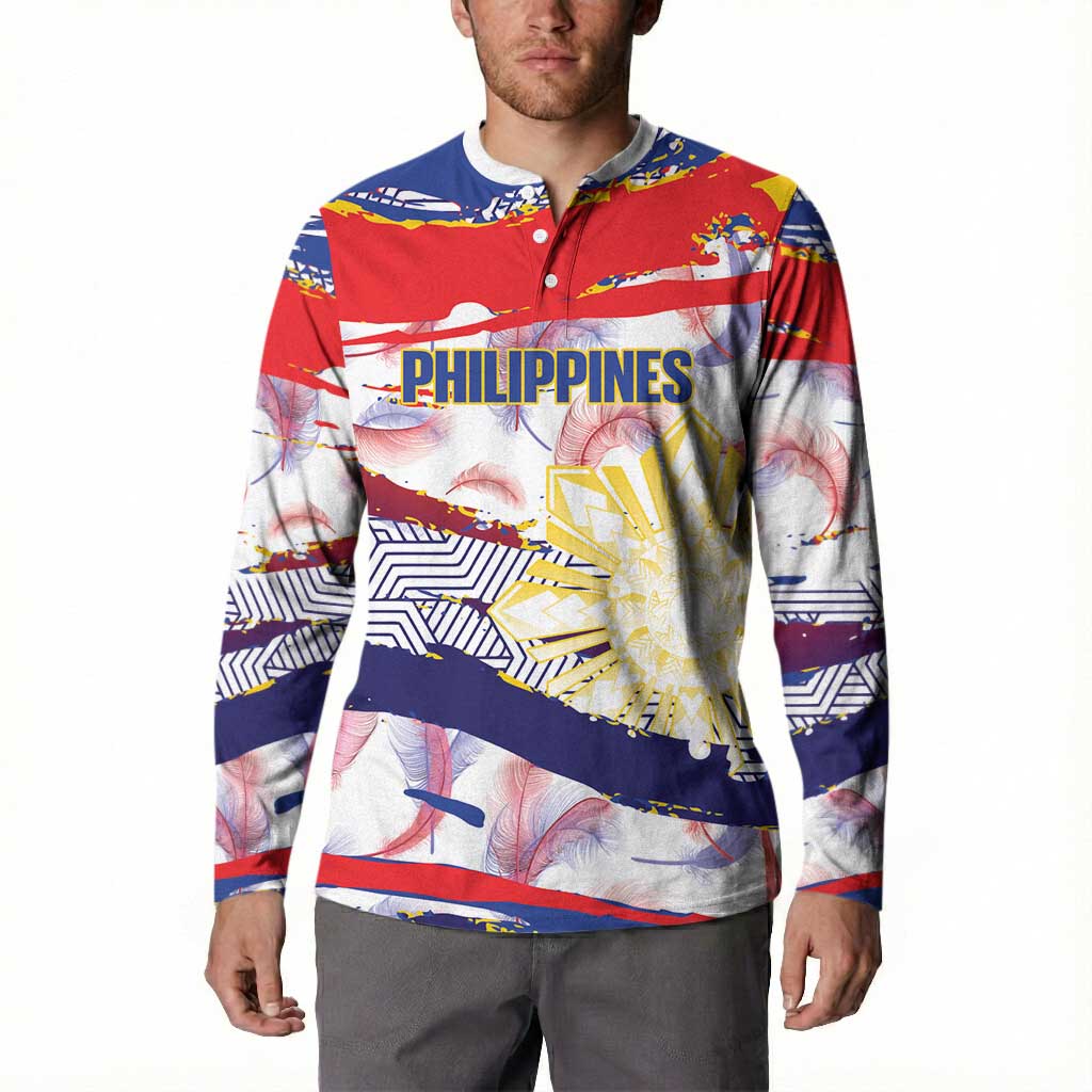 Philippines Sun Tattoo Button Sweatshirt Feathers Filipinas Grunge Style White LT14 - Polynesian Pride