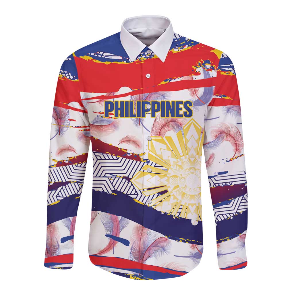 Philippines Sun Tattoo Long Sleeve Button Shirt Feathers Filipinas Grunge Style White LT14 Unisex White - Polynesian Pride