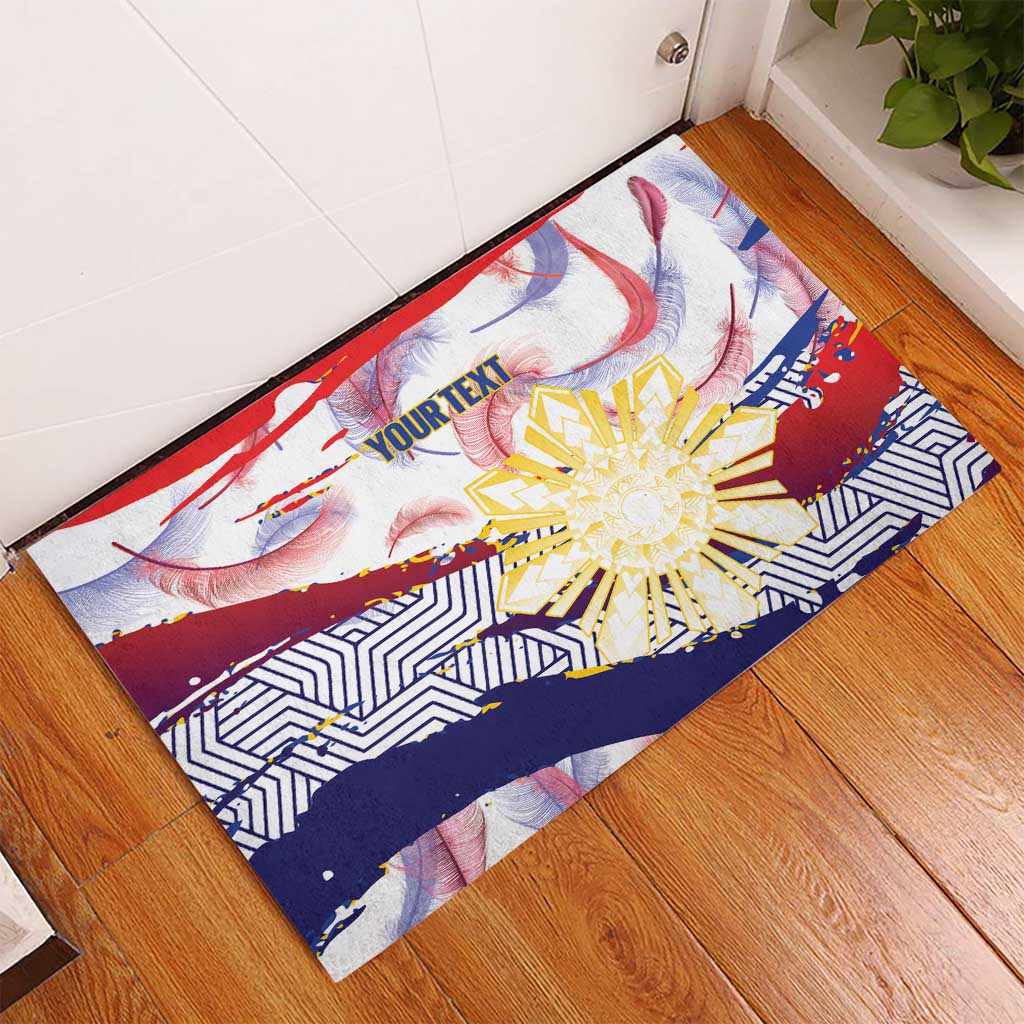 Philippines Sun Tattoo Rubber Doormat Feathers Filipinas Grunge Style White LT14 - Polynesian Pride