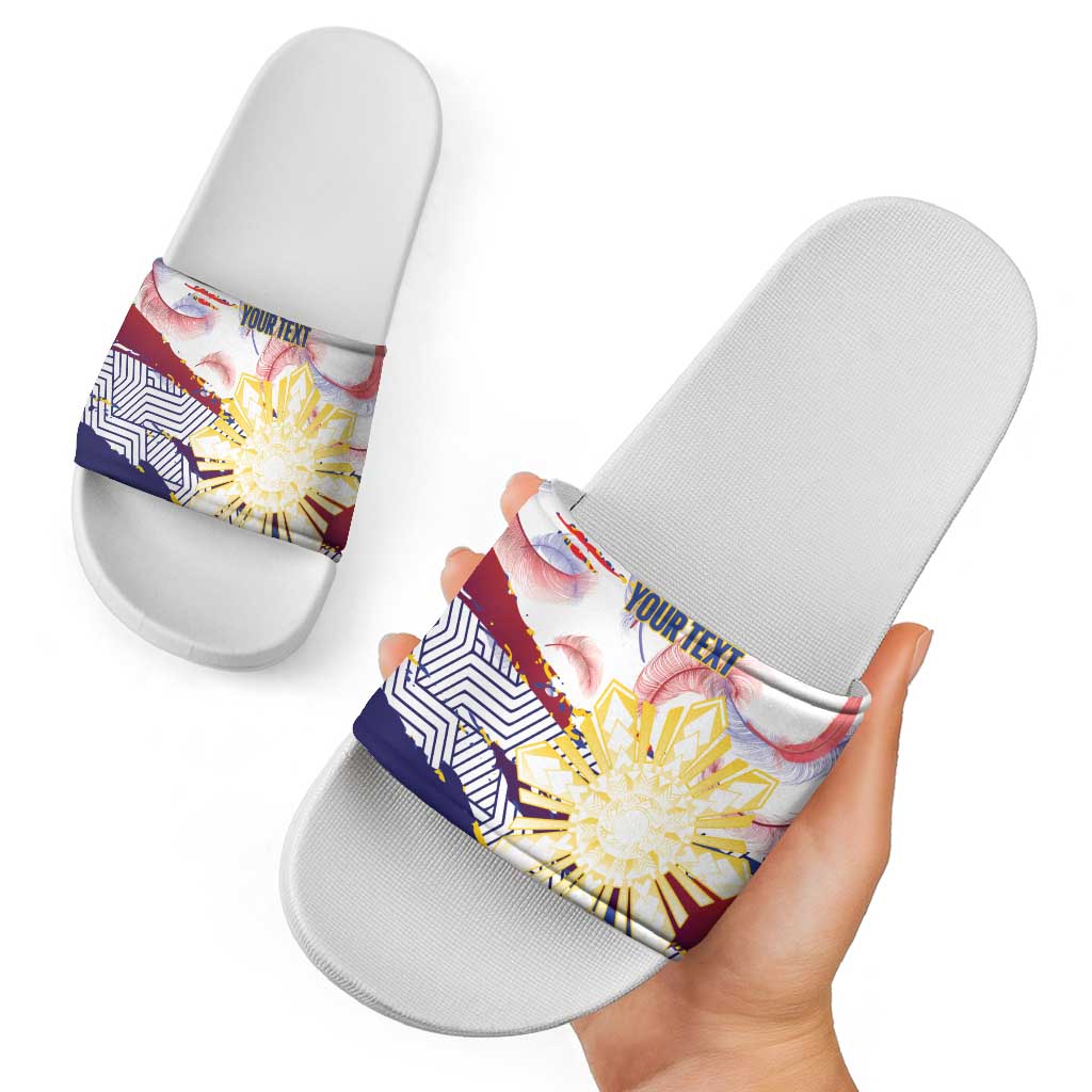Philippines Sun Tattoo Slide Sandals Feathers Filipinas Grunge Style White LT14 - Polynesian Pride