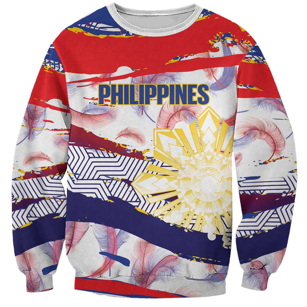 Philippines Sun Tattoo Sweatshirt Feathers Filipinas Grunge Style White LT14 Unisex White - Polynesian Pride