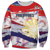 Philippines Sun Tattoo Sweatshirt Feathers Filipinas Grunge Style White LT14 Unisex White - Polynesian Pride