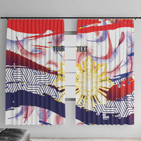 Philippines Sun Tattoo Window Curtain Feathers Filipinas Grunge Style White LT14 With Hooks White - Polynesian Pride