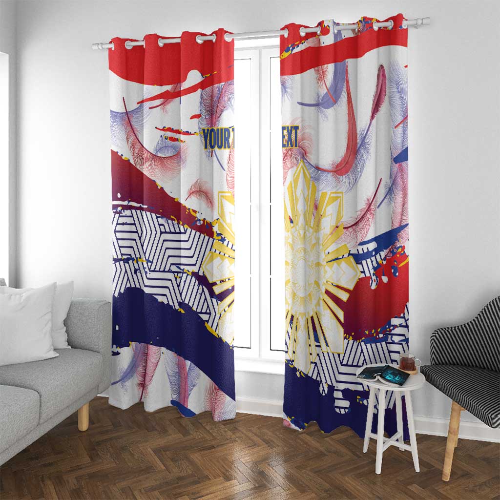 Philippines Sun Tattoo Window Curtain Feathers Filipinas Grunge Style White LT14 With Grommets White - Polynesian Pride