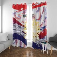 Philippines Sun Tattoo Window Curtain Feathers Filipinas Grunge Style White LT14 With Grommets White - Polynesian Pride