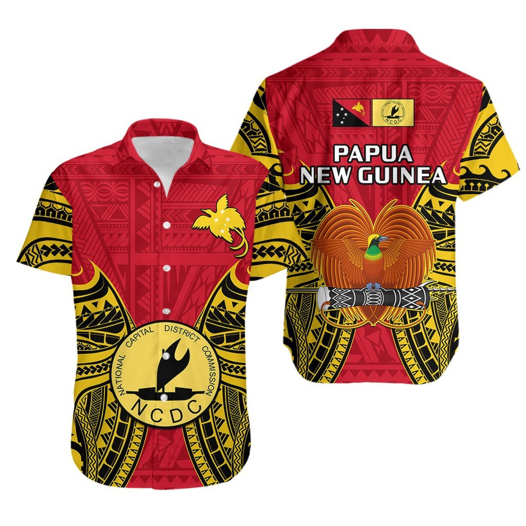 Papua New Guinea Hawaiian Shirt National Capital District Mix Coat Of Arms Polynesian Art LT14 Red - Polynesian Pride