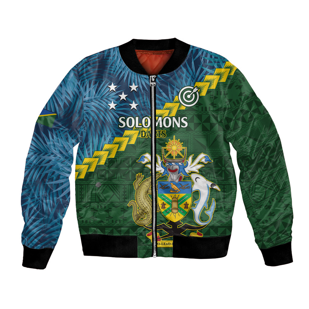 Personalised Solomon Islands Darts Bomber Jacket Tropical Leaves Melanesian Pattern LT14 Unisex Green - Polynesian Pride