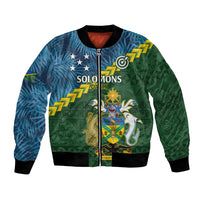 Personalised Solomon Islands Darts Bomber Jacket Tropical Leaves Melanesian Pattern LT14 Unisex Green - Polynesian Pride