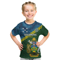 Personalised Solomon Islands Darts Kid T Shirt Tropical Leaves Melanesian Pattern LT14 Green - Polynesian Pride