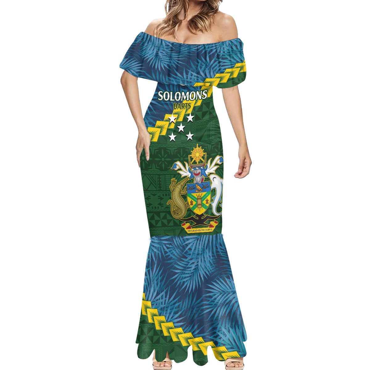 Personalised Solomon Islands Darts Mermaid Dress Tropical Leaves Melanesian Pattern LT14 - Polynesian Pride