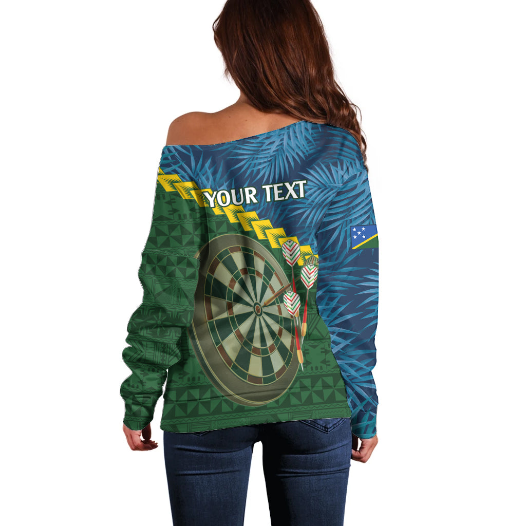 Personalised Solomon Islands Darts Off Shoulder Sweater Tropical Leaves Melanesian Pattern LT14 - Polynesian Pride