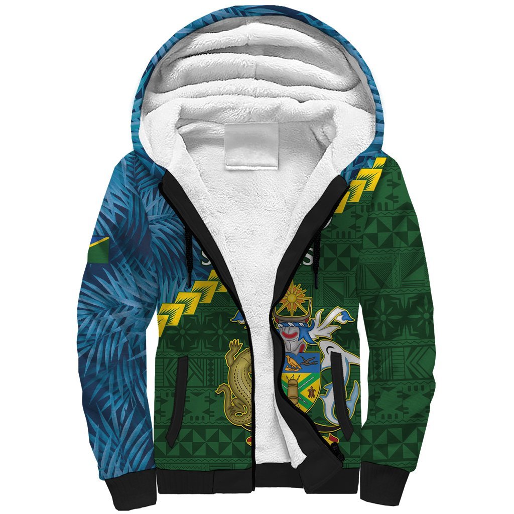 Personalised Solomon Islands Darts Sherpa Hoodie Tropical Leaves Melanesian Pattern LT14 Unisex Green - Polynesian Pride