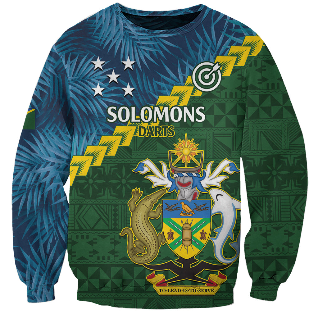 Personalised Solomon Islands Darts Sweatshirt Tropical Leaves Melanesian Pattern LT14 Unisex Green - Polynesian Pride