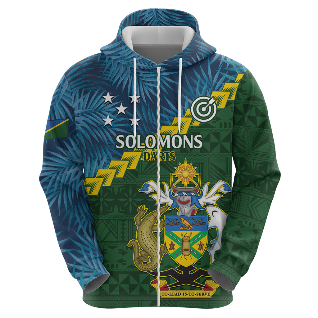 Personalised Solomon Islands Darts Zip Hoodie Tropical Leaves Melanesian Pattern LT14 - Polynesian Pride