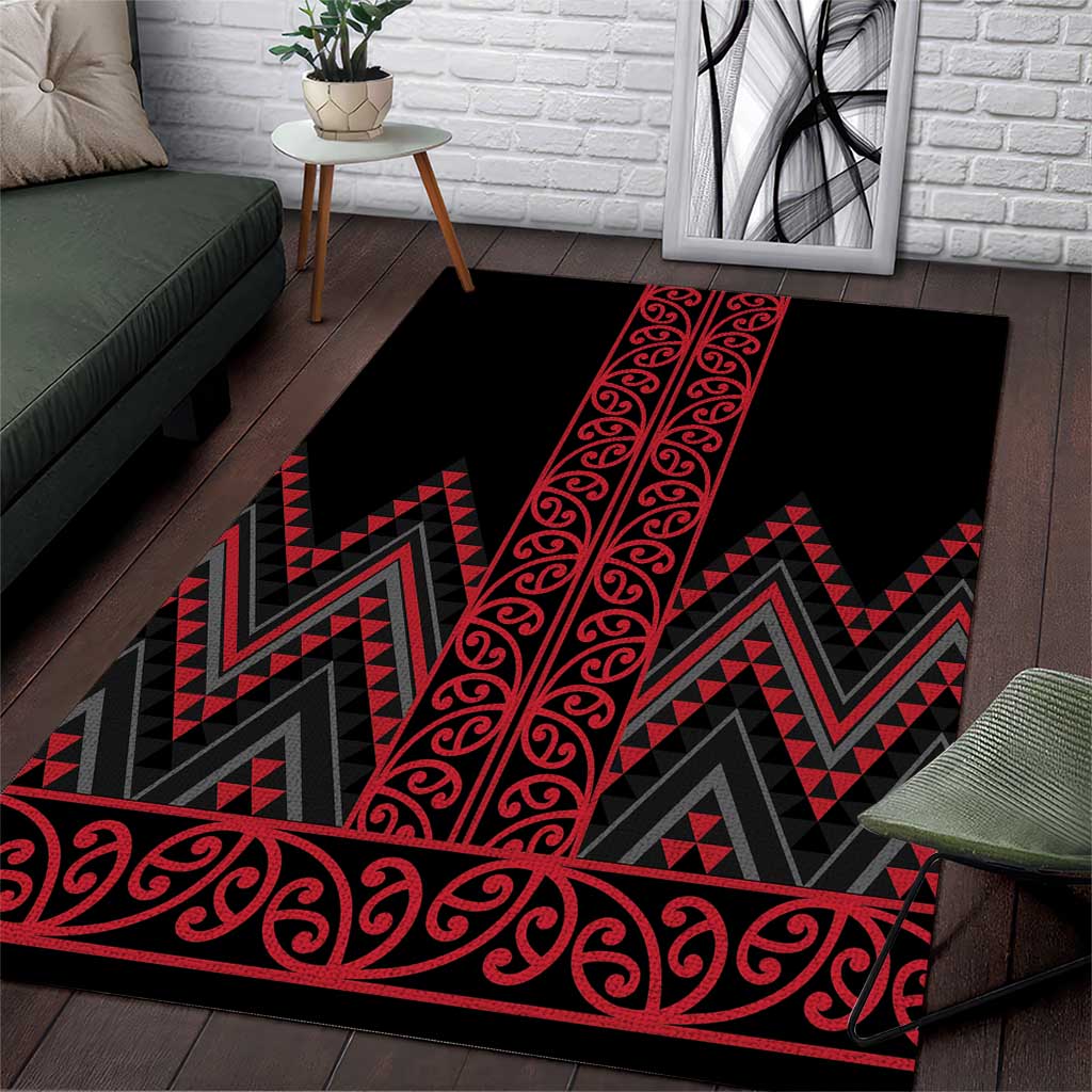 Red Aotearoa Mangopare Kowhaiwhai and Niho Taniwha Area Rug Maori New Zealand LT14 Red - Polynesian Pride