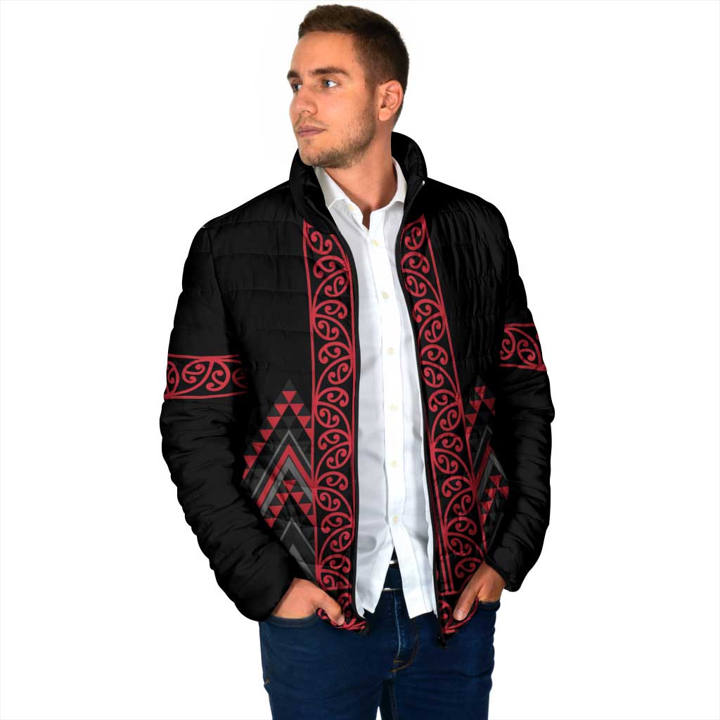 Red Aotearoa Mangopare Kowhaiwhai Niho Taniwha Padded Jacket Maori New Zealand LT14 - Polynesian Pride