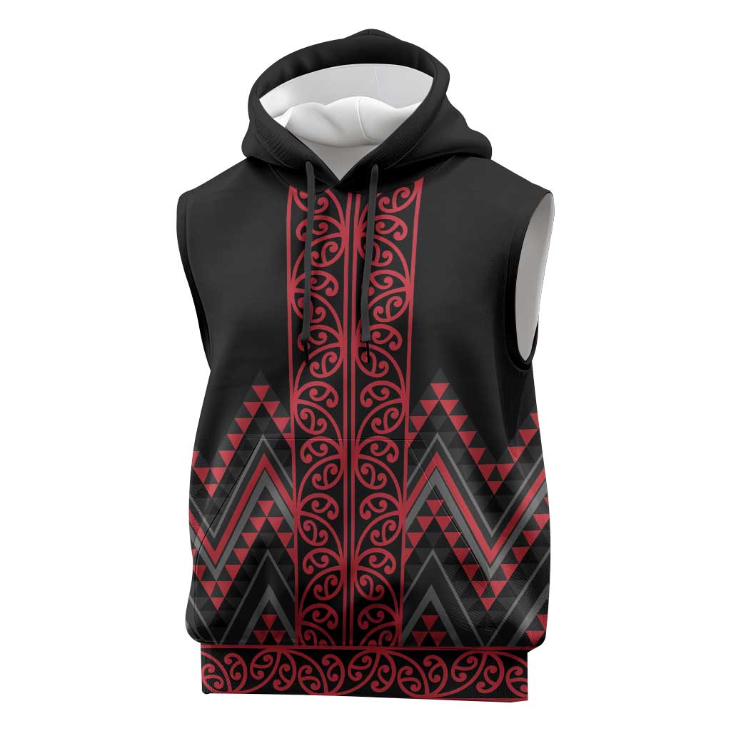 Red Aotearoa Mangopare Kowhaiwhai Niho Taniwha Sleeveless Hoodie Maori New Zealand LT14 Red - Polynesian Pride